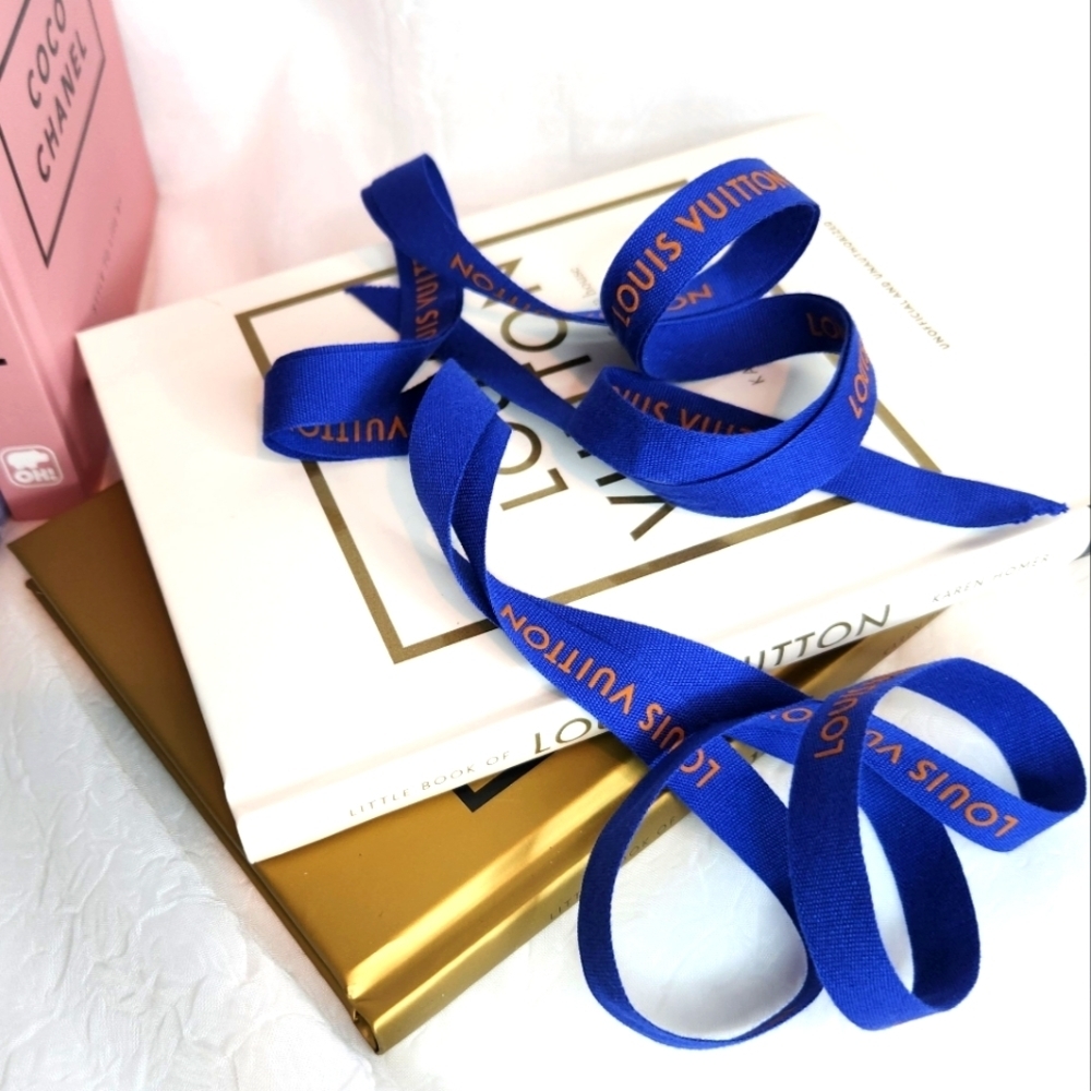 AUTHENTIC LOUIS VUITTON RIBBON, Blue ribbon with gold lettering,  70"×.0…